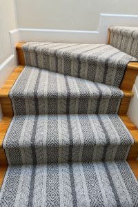 Blue and white striped pattern stair runner