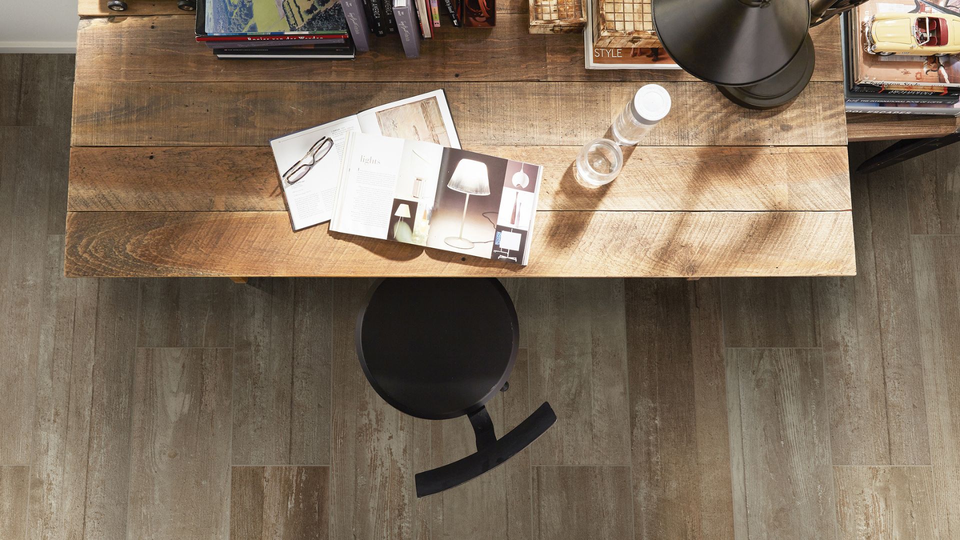 wood look tile floors in a home office